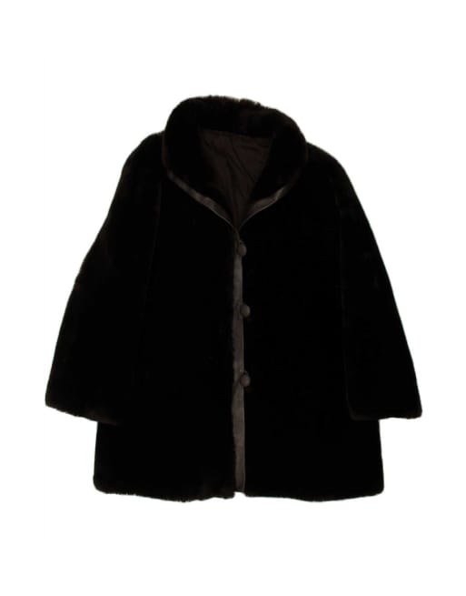 Vintage Faux Fur Overcoat UK 14 Large In Black