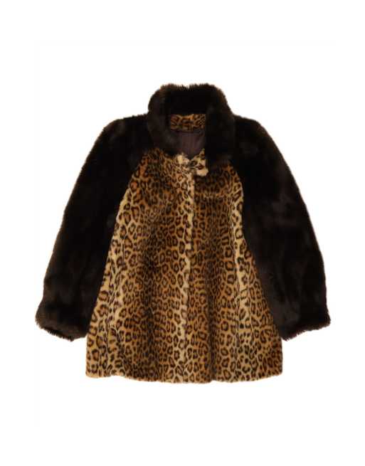 Vintage Faux Fur Overcoat UK 14 Large In Brown Animal Print