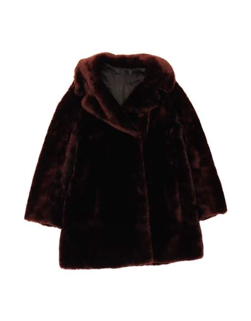 Vintage Faux Fur Overcoat UK 14 Large In Brown