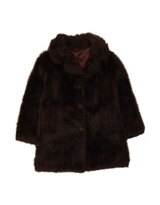 Vintage Faux Fur Overcoat UK 14 Large In Brown