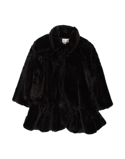 Vintage Faux Fur Overcoat UK 16 Large In Black