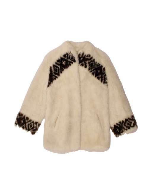 Vintage Faux Fur Overcoat UK 16 Large In Off In White Colourblock
