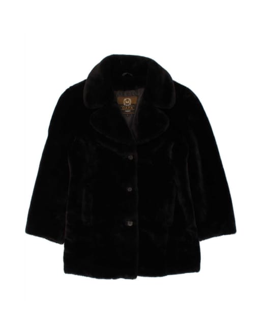 Vintage Faux Fur Overcoat UK 18 XL In Black