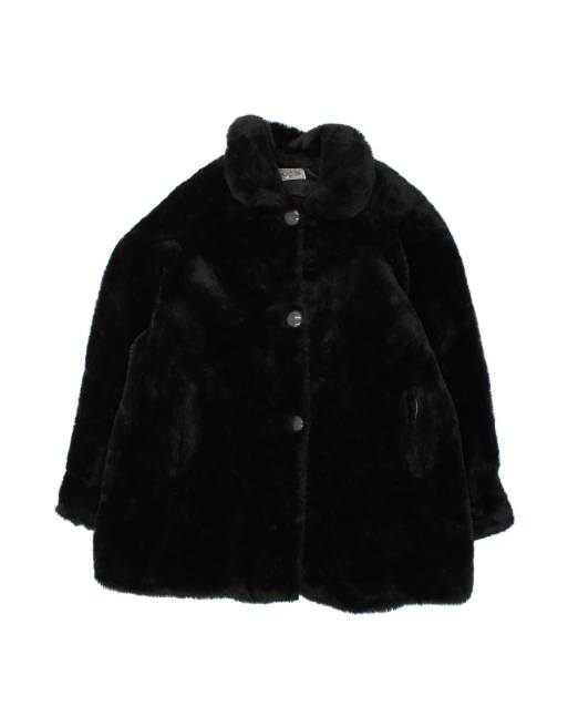 Vintage Faux Fur Overcoat UK 18 XL In Black