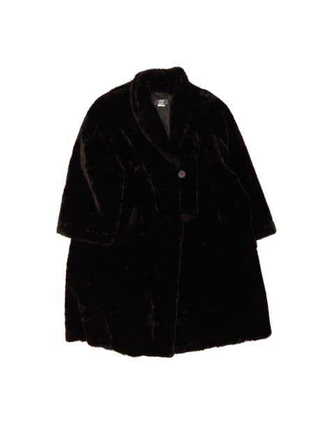 Vintage Faux Fur Overcoat UK 22 3XL In Black - view 1