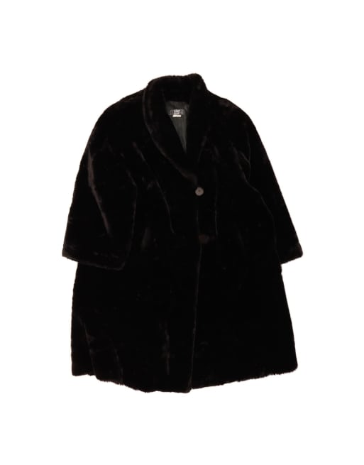 Vintage Faux Fur Overcoat UK 22 3XL In Black