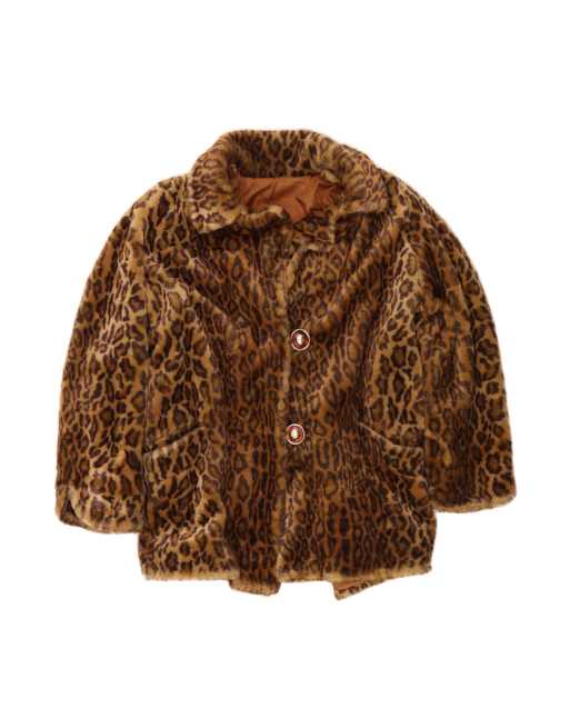 Vintage Faux Fur Overcoat UK 22 3XL In Brown Animal Print