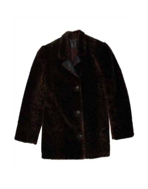 Vintage Faux Fur Overcoat UK 4 XS In Brown Animal Print