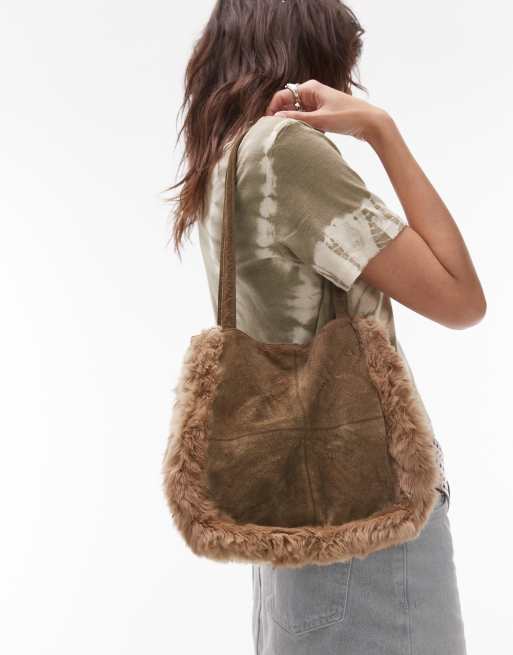 Vintage faux fur shoulder bag in brown