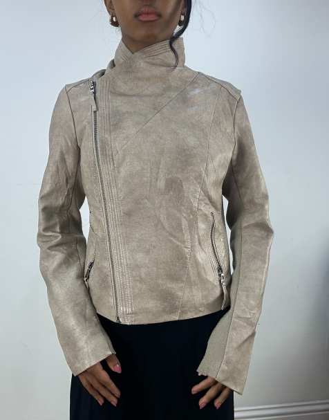 Vintage faux leather asymmetric biker jacket - view 1