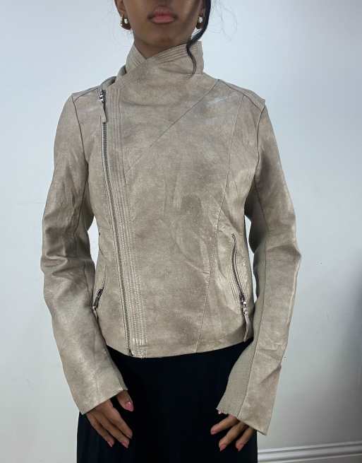 Vintage faux leather asymmetric biker jacket