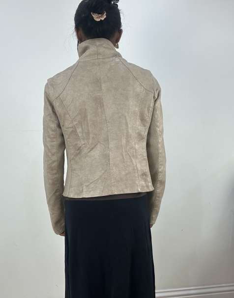 Vintage faux leather asymmetric biker jacket - view 2