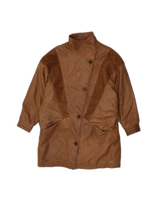 Vintage Faux Leather Overcoat UK 18 XL In Brown