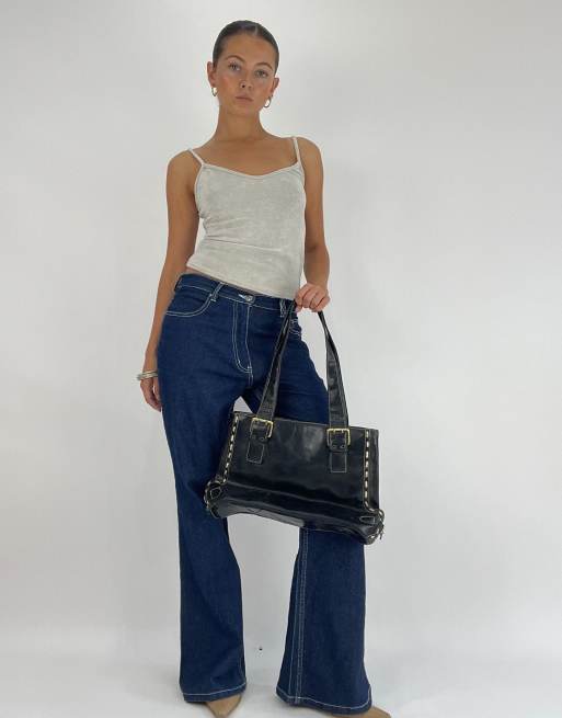 Vintage faux leather shoulder bag in black