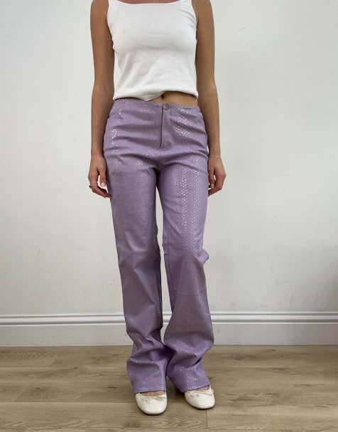 Vintage faux leather snakekin print trousers in purple - view 1