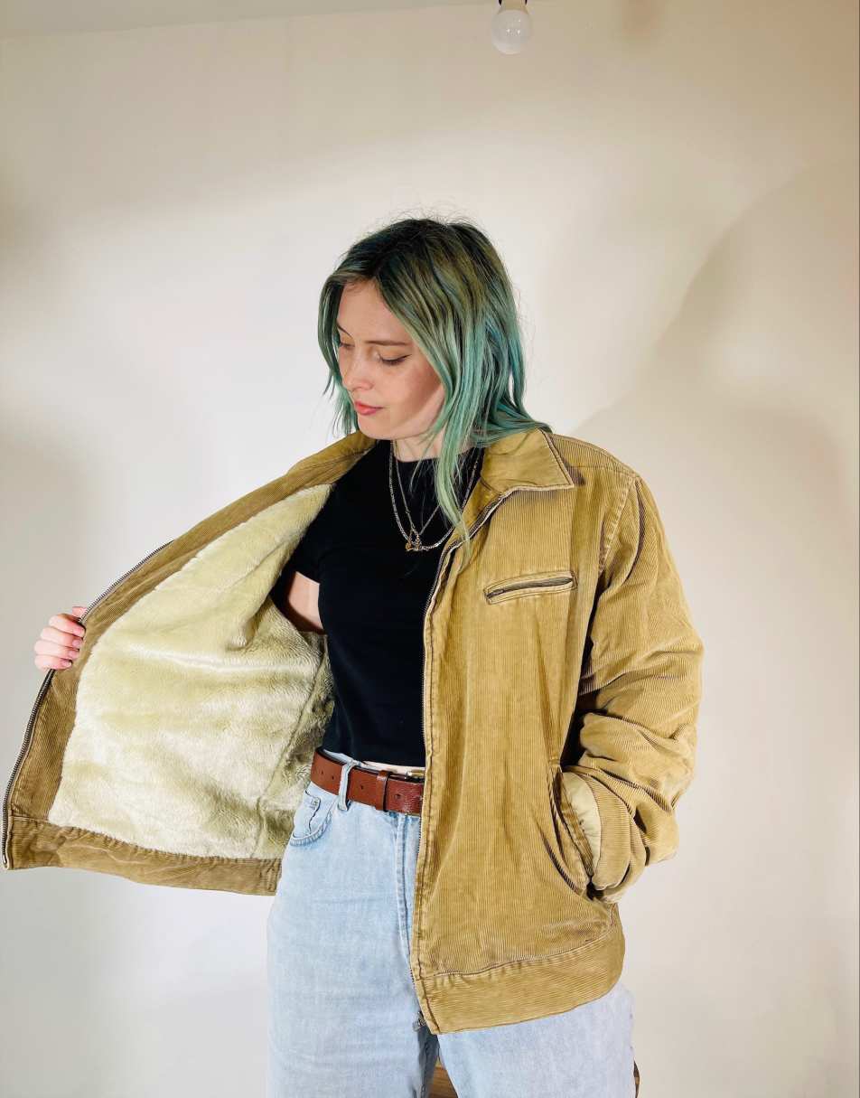 Vintage FCUK Size XL Oversized Lined Corduroy Jacket in Neutral
