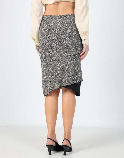 Vintage Felicia B XS woven midi skirt in black, 2 of 4