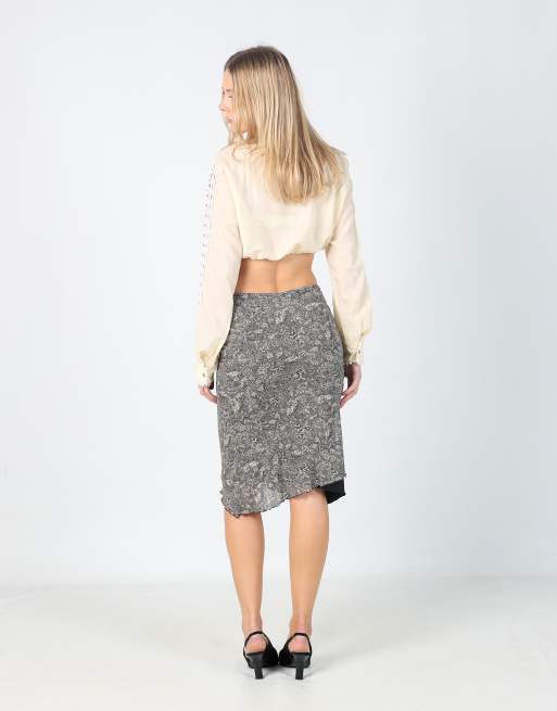 Vintage Felicia B XS woven midi skirt in black, 3 of 4