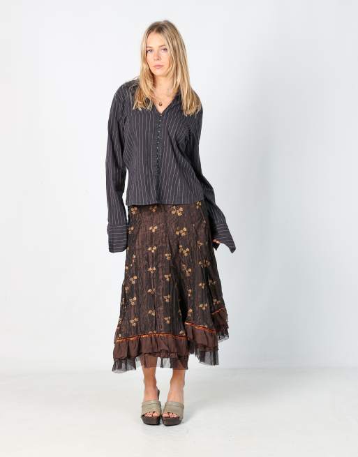 Vintage Femmes Je vous Aime S woven maxi skirt in brown