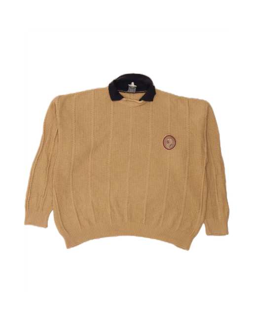 Vintage Ferre Oversized Polo Neck Jumper Sweater XL In Beige