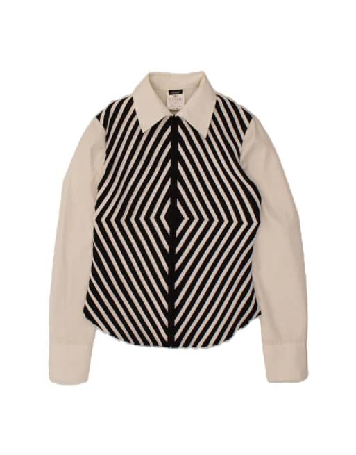 Vintage Ferre Shirt UK 10 Small In White Striped