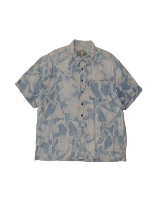 Vintage Ferre Short Sleeve Shirt Size 46 Large In Blue Floral