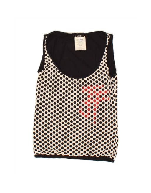 Vintage Ferre Vest Top UK 4 XS In White Polka Dot