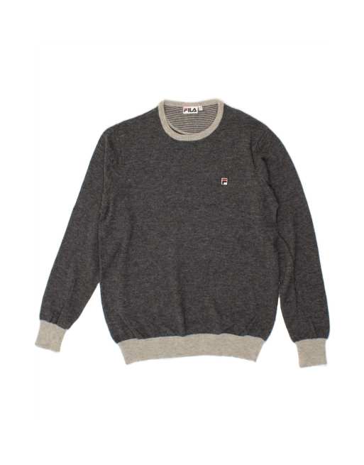Vintage Fila Crew Neck Jumper Sweater Large In Grey Wool