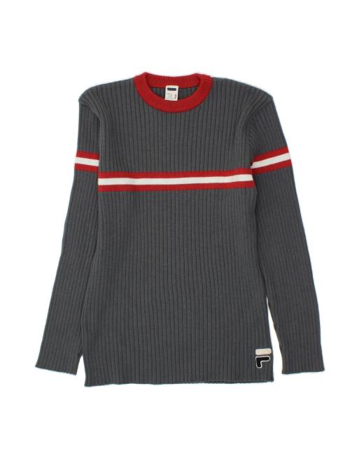 Vintage Fila Crew Neck Jumper Sweater UK 18 XL In Grey Striped