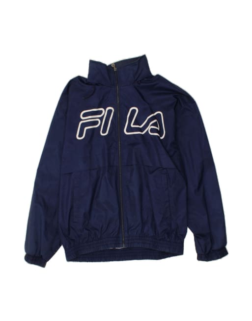 Vintage Fila Graphic Hooded Rain Jacket UK 42 XL In Blue