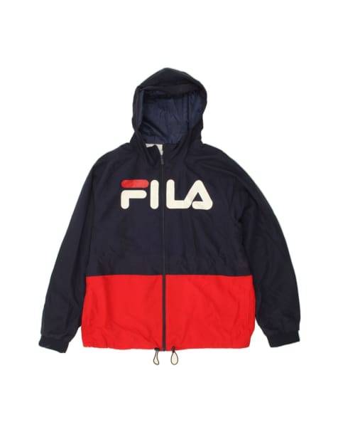 Vintage Fila Graphic Hooded Rain Jacket UK 44 2XL In Blue Colourblock - view 1