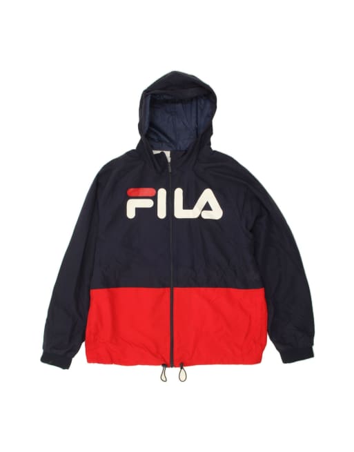 Vintage Fila Graphic Hooded Rain Jacket UK 44 2XL In Blue Colourblock