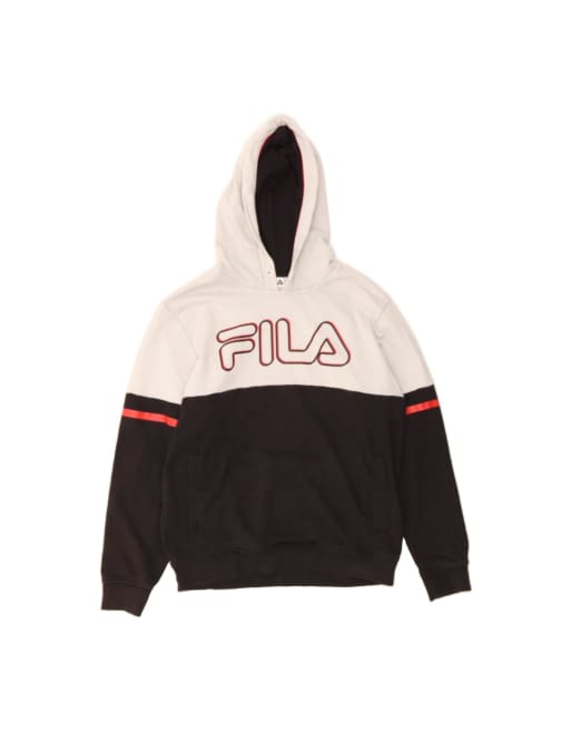 Vintage Fila Graphic Hoodie Jumper Large In Black Colourblock