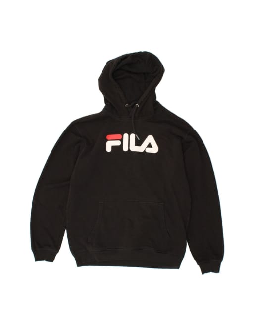 Vintage Fila Graphic Hoodie Jumper Large In Black