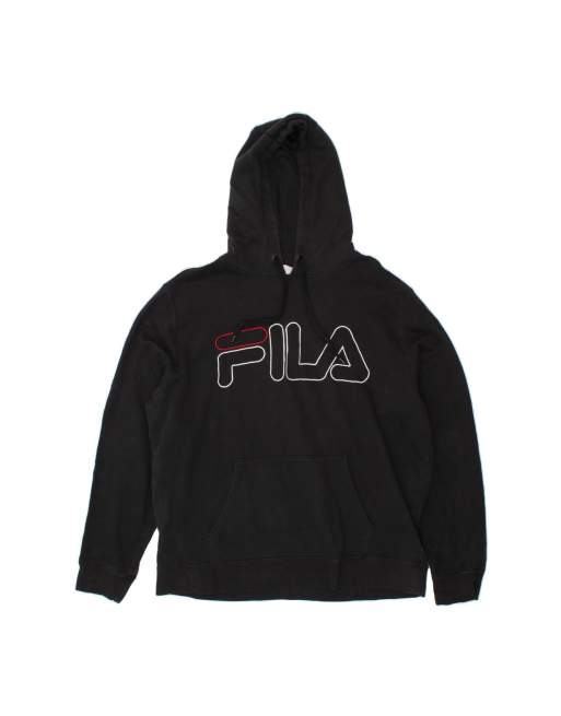 Vintage Fila Graphic Hoodie Jumper Large In Black