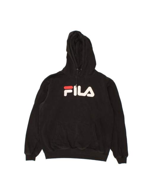 Vintage Fila Graphic Hoodie Jumper Large In Black