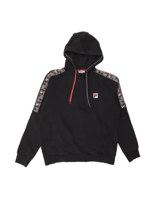 Vintage Fila Graphic Hoodie Jumper Medium In Black