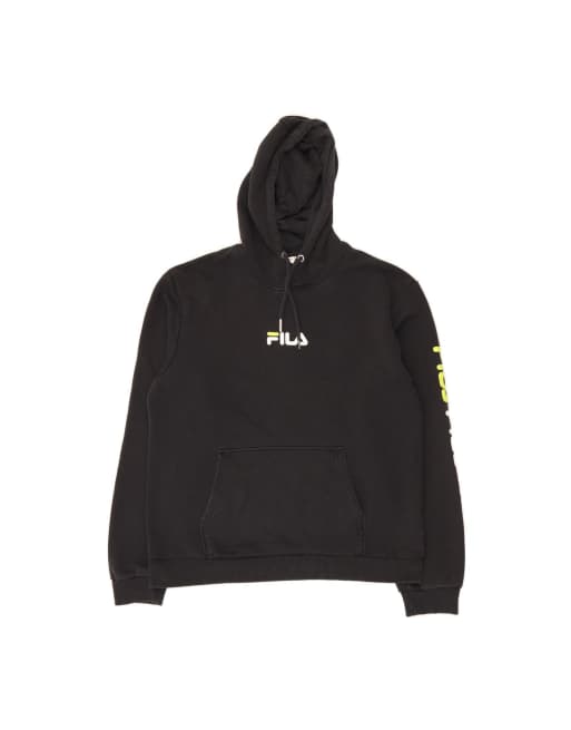 Vintage Fila Graphic Hoodie Jumper Medium In Black