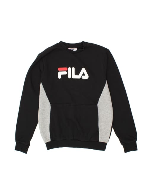 Vintage Fila Graphic Sweatshirt Jumper Small In Black Colourblock