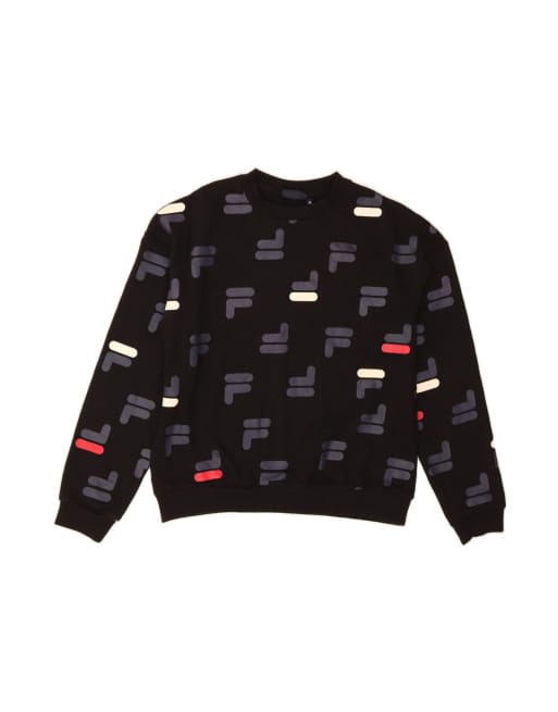 Vintage Fila Graphic Sweatshirt Jumper UK 14 Medium In Black