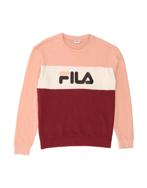 Vintage Fila Graphic Sweatshirt Jumper UK 14 Medium In Pink Colourblock - view 1