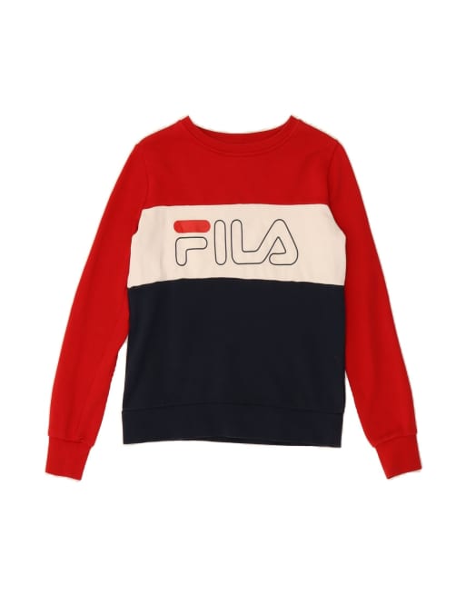 Vintage Fila Graphic Sweatshirt Jumper UK 6 XS In Multicoloured Colourblock