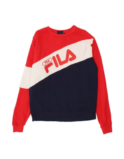 Vintage Fila Graphic Sweatshirt UK 14 Medium In Red Colourblock Sports