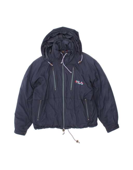 Vintage Fila Hooded Windbreaker Jacket UK 38 Medium In Blue