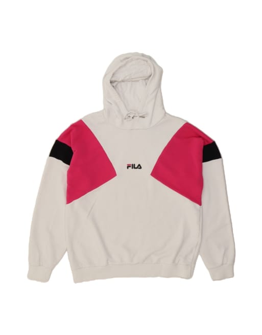 Vintage Fila Hoodie Jumper Large In White Colourblock