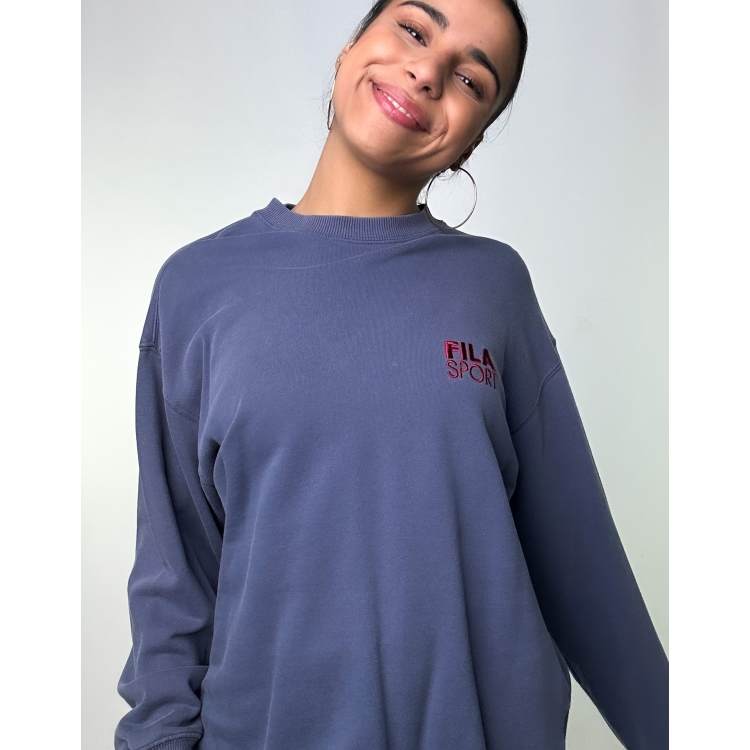Vintage Fila L Sweatshirt Blue Fila T Shirt mit Logo Patch Blau Cra wallonieShops
