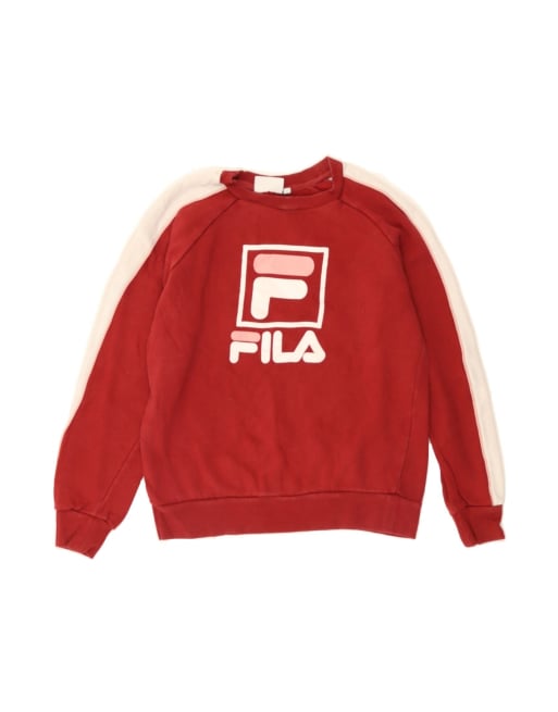 Vintage Fila Oversized Graphic Sweatshirt Jumper UK 6 XS In Red Colourblock