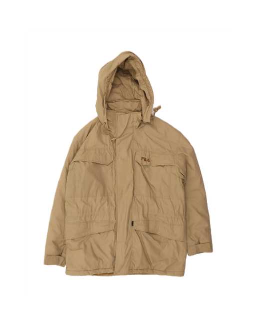 Vintage Fila Oversized Hooded Windbreaker Jacket UK 42 XL In Beige