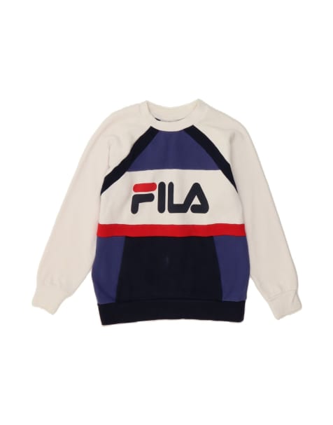 Vintage Fila Oversized Sweatshirt Jumper UK 6 XS In Multicoloured Colourblock - view 1