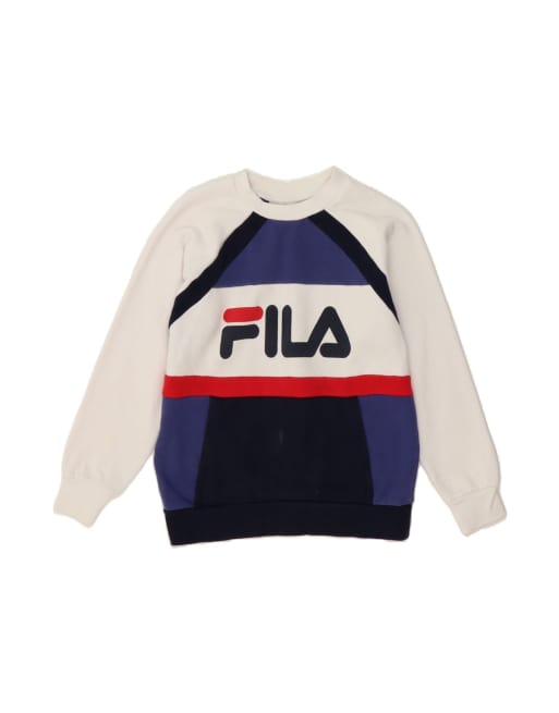 Vintage Fila Oversized Sweatshirt Jumper UK 6 XS In Multicoloured Colourblock